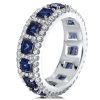 Halo Blue Asscher Cut Eternity Wedding Band in Sterling Silver