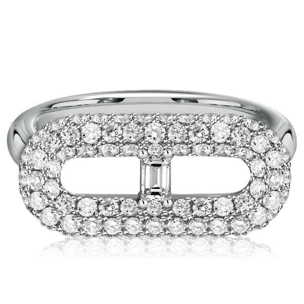 Baguette & Pave Engagement Ring - 925 Sterling Silver - 1.11 CT. TW.