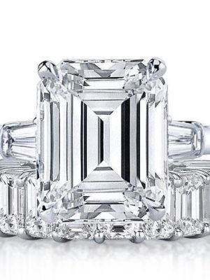Emerald Cut Three Stone Bridal Set - 925 Sterling Silver