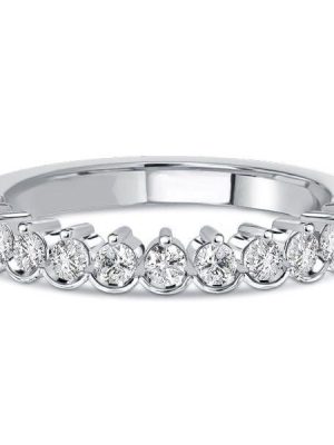 0.59 CT. TW. Diamond Half Eternity Band Stackable Ring in Rhodium Plated 925 Sterling Silver
