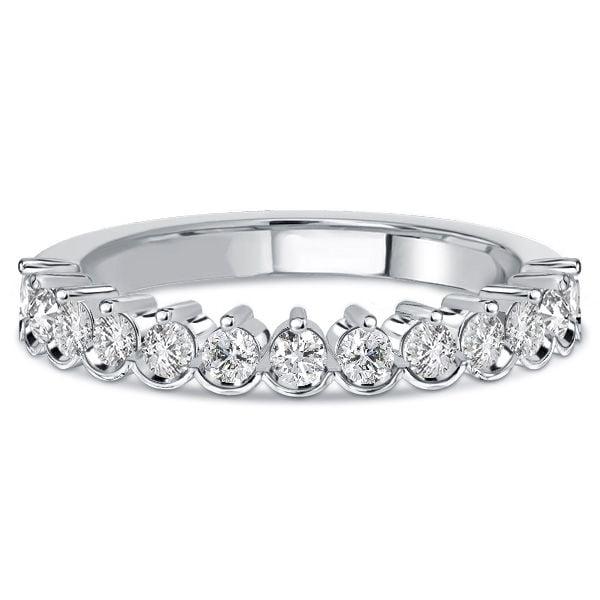 0.59 CT. TW. Diamond Half Eternity Band Stackable Ring in Rhodium Plated 925 Sterling Silver