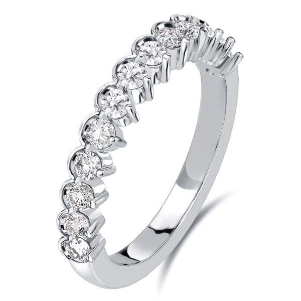 0.59 CT. TW. Diamond Half Eternity Band Stackable Ring in Rhodium Plated 925 Sterling Silver