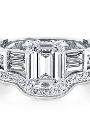 Five Stone White Sapphire Bridal Set - Sterling Silver Engagement Ring