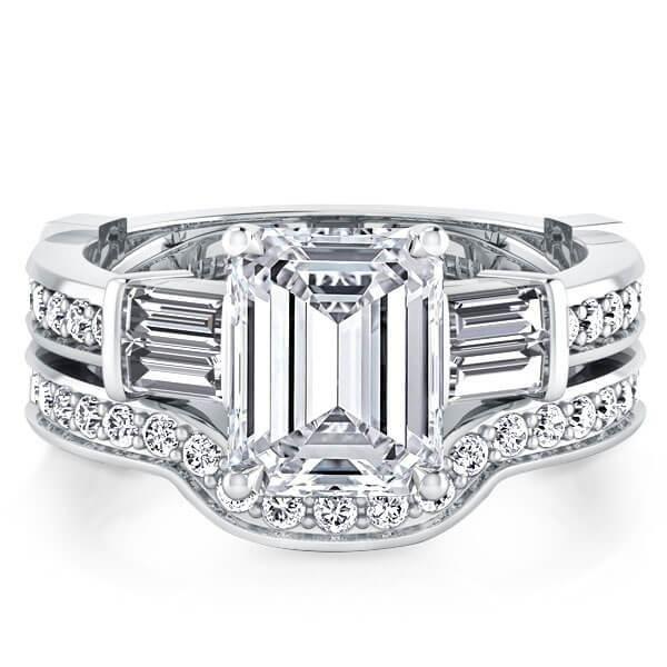 Five Stone White Sapphire Bridal Set - Sterling Silver Engagement Ring