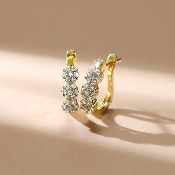 13.8mm Flower Design Sterling Silver Hoop Earrings with 2.00 CT. TW. Stones and Gold Plating