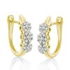 13.8mm Flower Design Sterling Silver Hoop Earrings with 2.00 CT. TW. Stones and Gold Plating