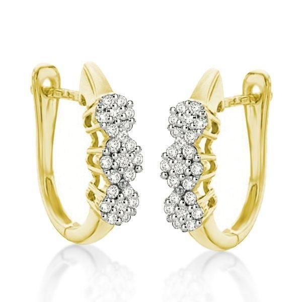 13.8mm Flower Design Sterling Silver Hoop Earrings with 2.00 CT. TW. Stones and Gold Plating