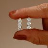 13.8mm Flower Design Sterling Silver Hoop Earrings with 2.00 CT. TW. Stones and Gold Plating