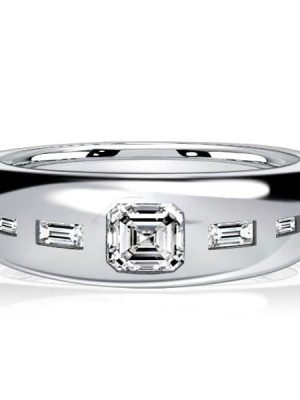 0.63 CT. TW. 5 Stone Asscher Cut Baguette Wedding Band in Rhodium Plated Sterling Silver