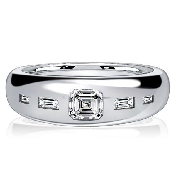 0.63 CT. TW. 5 Stone Asscher Cut Baguette Wedding Band in Rhodium Plated Sterling Silver