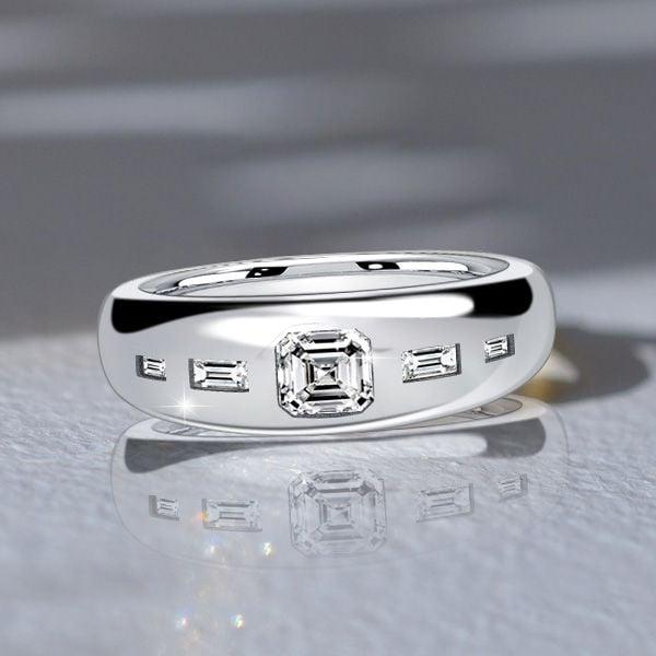0.63 CT. TW. 5 Stone Asscher Cut Baguette Wedding Band in Rhodium Plated Sterling Silver
