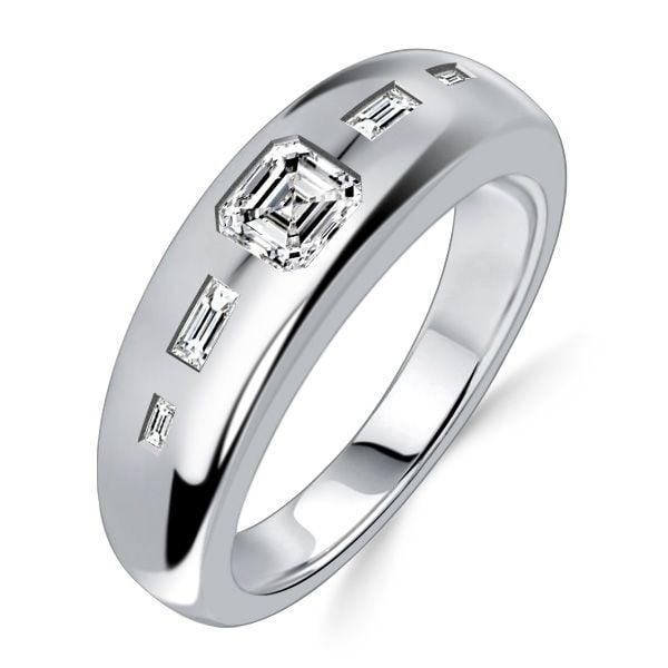 0.63 CT. TW. 5 Stone Asscher Cut Baguette Wedding Band in Rhodium Plated Sterling Silver