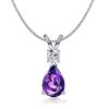 Teardrop Pear Cut Amethyst Pendant Necklace in Rhodium Plated 925 Sterling Silver