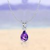 Teardrop Pear Cut Amethyst Pendant Necklace in Rhodium Plated 925 Sterling Silver