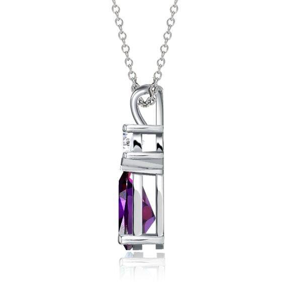 Teardrop Pear Cut Amethyst Pendant Necklace in Rhodium Plated 925 Sterling Silver