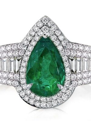 Pear Cut Green Sapphire Halo Engagement Ring in Sterling Silver