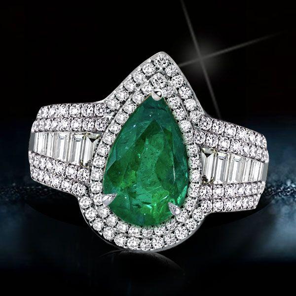 Pear Cut Green Sapphire Halo Engagement Ring in Sterling Silver