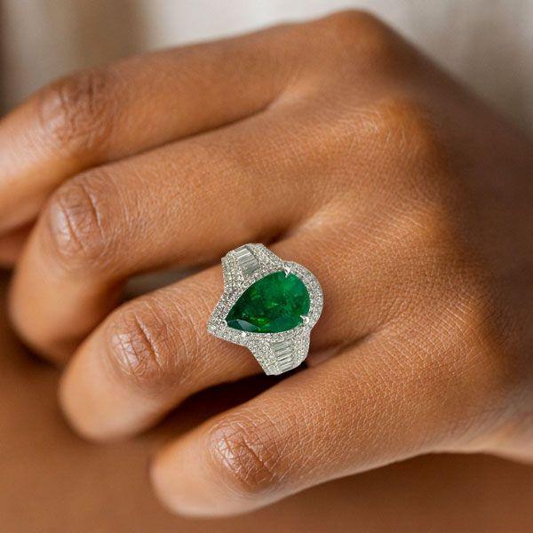 Pear Cut Green Sapphire Halo Engagement Ring in Sterling Silver