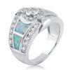 Opal Engagement Ring with Sidestones - Bezel Setting, Silver Plated