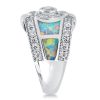 Opal Engagement Ring with Sidestones - Bezel Setting, Silver Plated