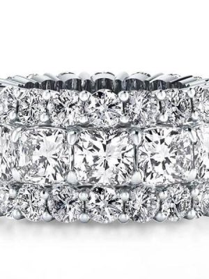 Eternity Wedding Band: Triple Row Cushion Cut White Sapphire in Sterling Silver