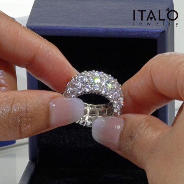 Eternity Wedding Band: Triple Row Cushion Cut White Sapphire in Sterling Silver