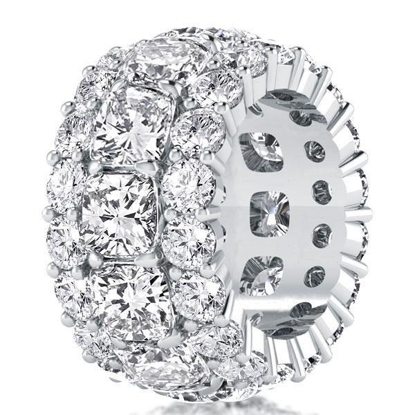 Eternity Wedding Band: Triple Row Cushion Cut White Sapphire in Sterling Silver