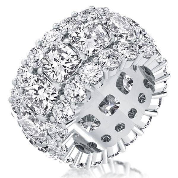 Eternity Wedding Band: Triple Row Cushion Cut White Sapphire in Sterling Silver