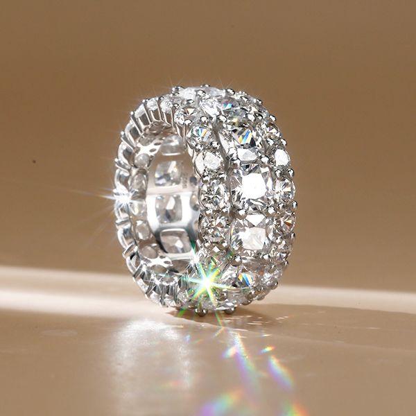 Eternity Wedding Band: Triple Row Cushion Cut White Sapphire in Sterling Silver