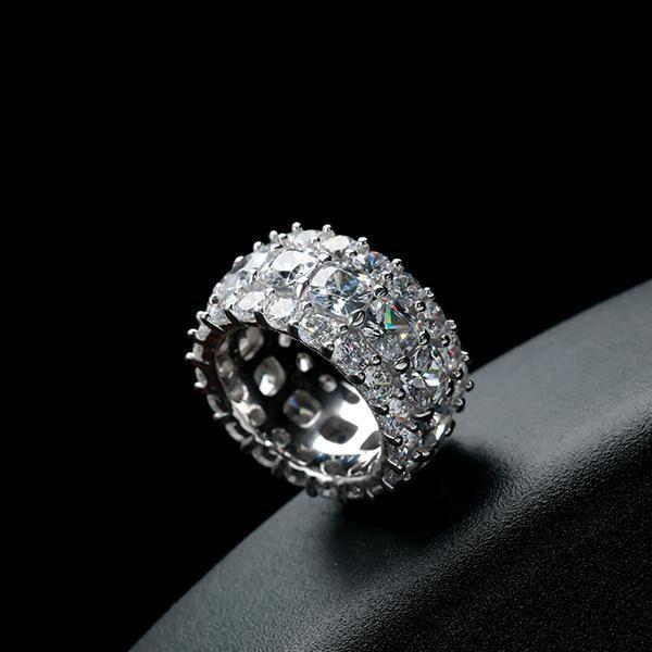 Eternity Wedding Band: Triple Row Cushion Cut White Sapphire in Sterling Silver