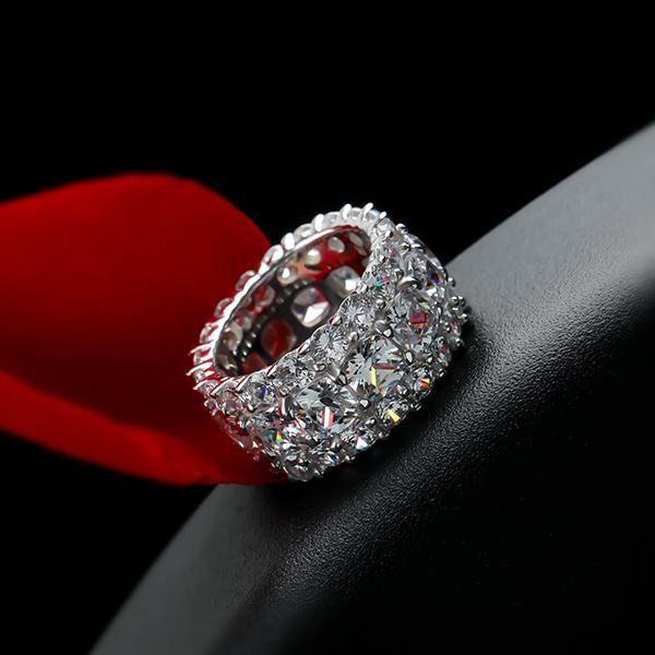 Eternity Wedding Band: Triple Row Cushion Cut White Sapphire in Sterling Silver