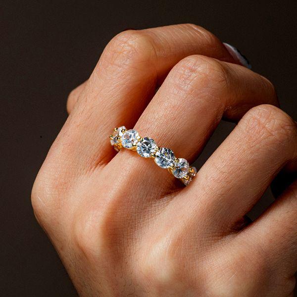 Golden Eternity Created White Sapphire Wedding Band - 18K Gold Plated Sterling Silver