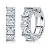 Asscher Cut Sterling Silver Hoop Earrings - Bar Setting