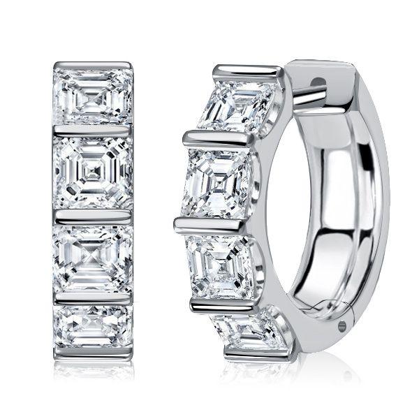 Asscher Cut Sterling Silver Hoop Earrings - Bar Setting