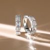 Asscher Cut Sterling Silver Hoop Earrings - Bar Setting