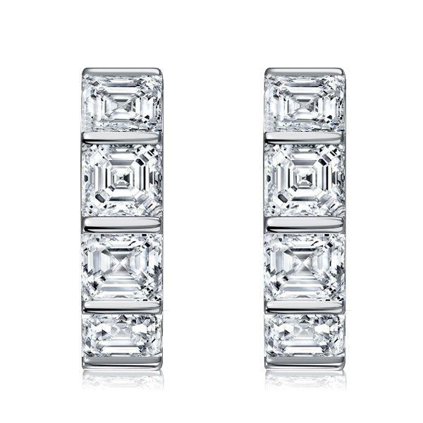 Asscher Cut Sterling Silver Hoop Earrings - Bar Setting