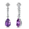Amethyst Drop Earrings in 925 Sterling Silver with Rhodium Finish