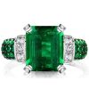 Two-Tone Emerald Cut Simulated Emerald & Sapphire Engagement Ring - Sterling Silver