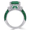 Two-Tone Emerald Cut Simulated Emerald & Sapphire Engagement Ring - Sterling Silver
