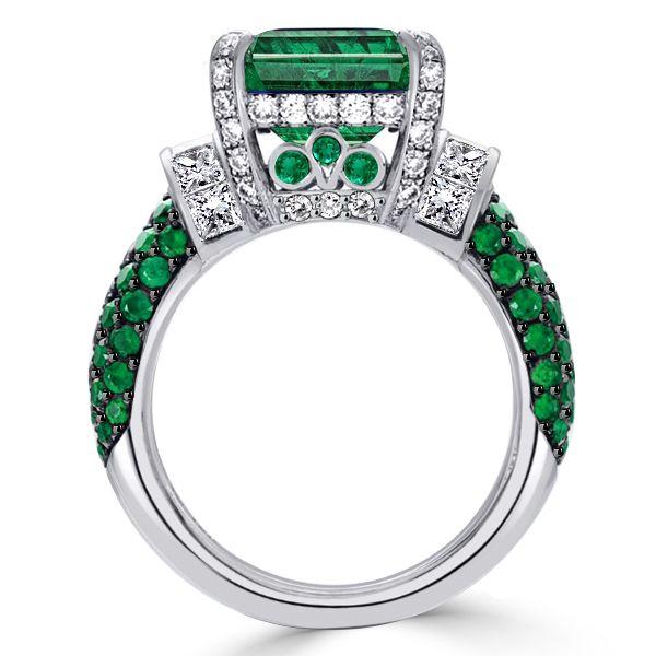 Two-Tone Emerald Cut Simulated Emerald & Sapphire Engagement Ring - Sterling Silver