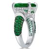 Two-Tone Emerald Cut Simulated Emerald & Sapphire Engagement Ring - Sterling Silver