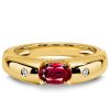 18K Gold Plated Sterling Silver Oval Ruby Three Stone Ring