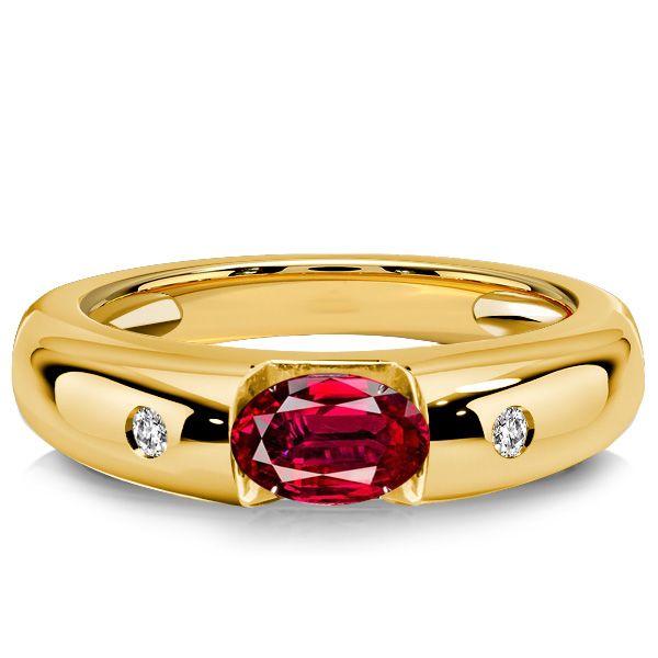 18K Gold Plated Sterling Silver Oval Ruby Three Stone Ring