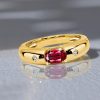 18K Gold Plated Sterling Silver Oval Ruby Three Stone Ring