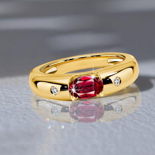 18K Gold Plated Sterling Silver Oval Ruby Three Stone Ring