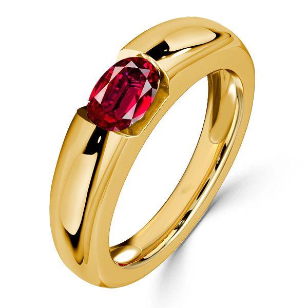 18K Gold Plated Sterling Silver Oval Ruby Three Stone Ring