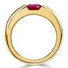 18K Gold Plated Sterling Silver Oval Ruby Three Stone Ring