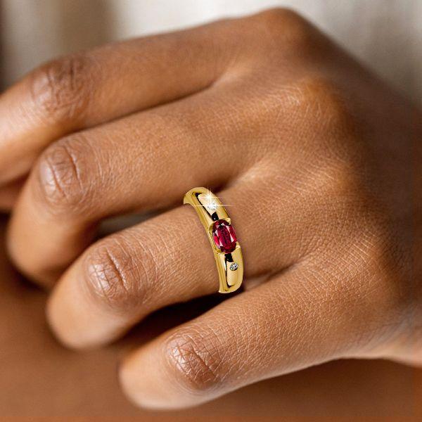 18K Gold Plated Sterling Silver Oval Ruby Three Stone Ring