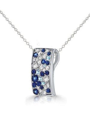 Blue Sapphire Pave Pendant Necklace - Sterling Silver - 0.98 CT. TW