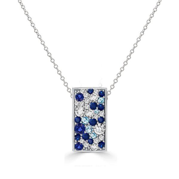 Blue Sapphire Pave Pendant Necklace - Sterling Silver - 0.98 CT. TW